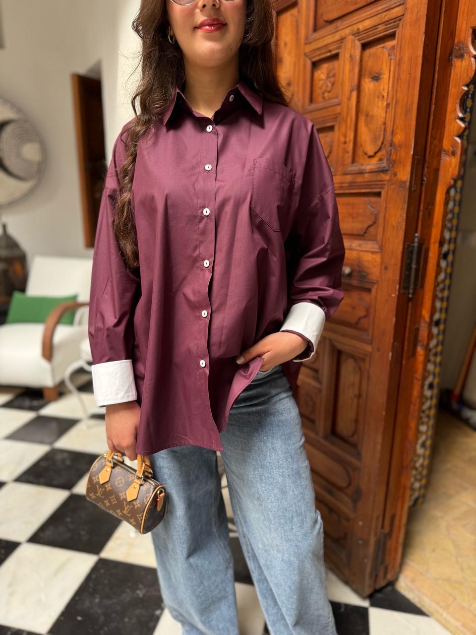 CHEMISE MANCHE REVERS BORDEAU