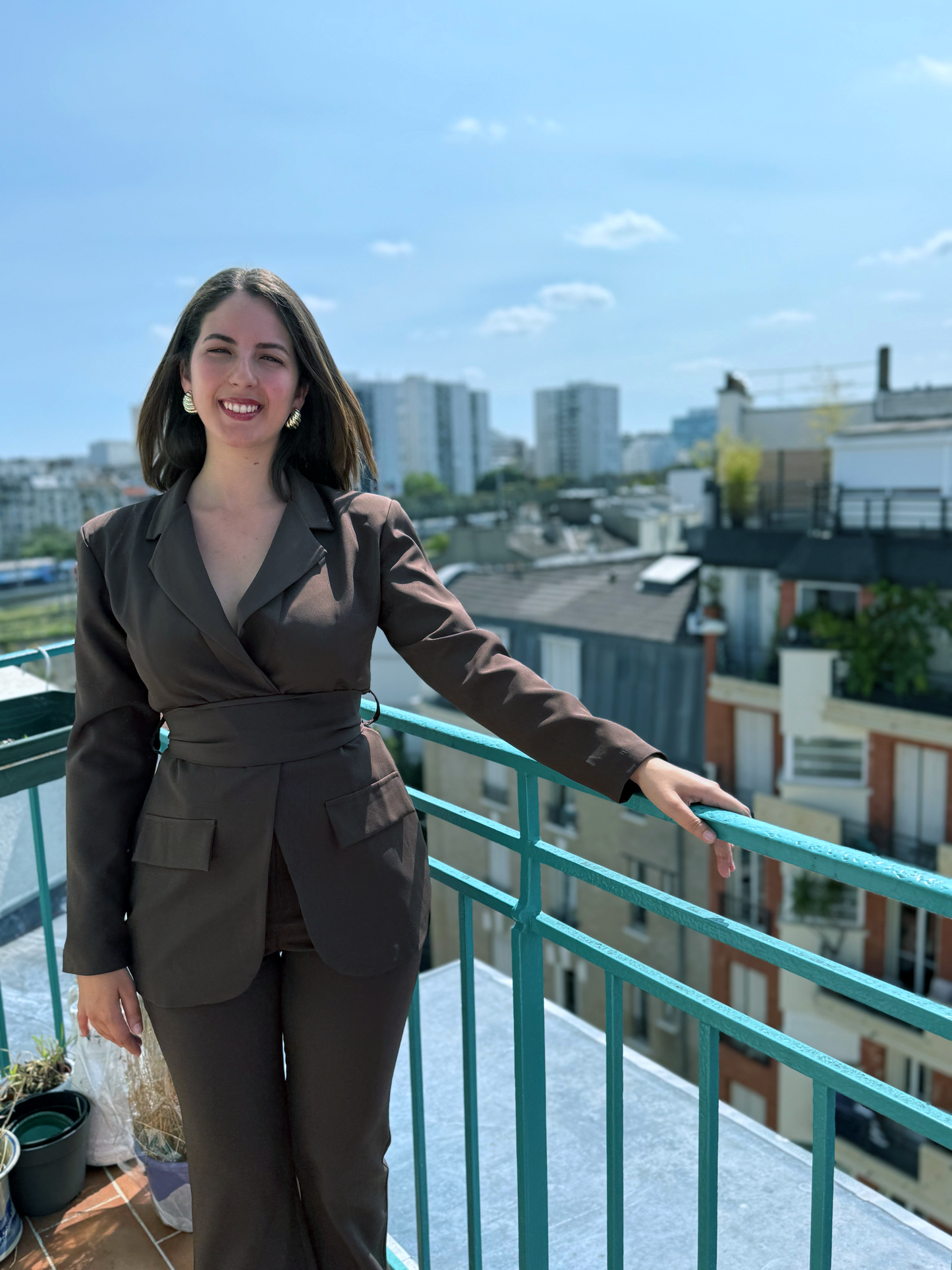 ENSEMBLE BLAZER ET PANTALON SANTALE MARRON