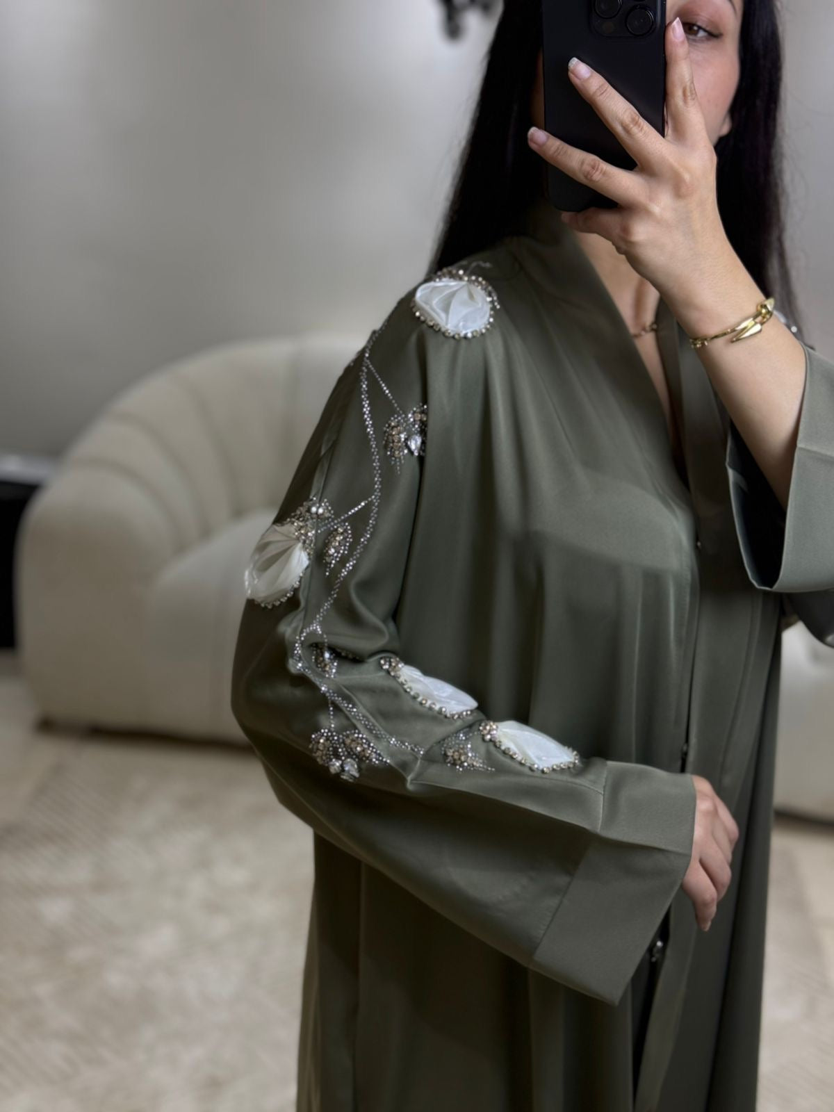 ABAYA FLOWER KAKI