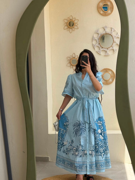 Robe chemise imprimée - Bleu ciel