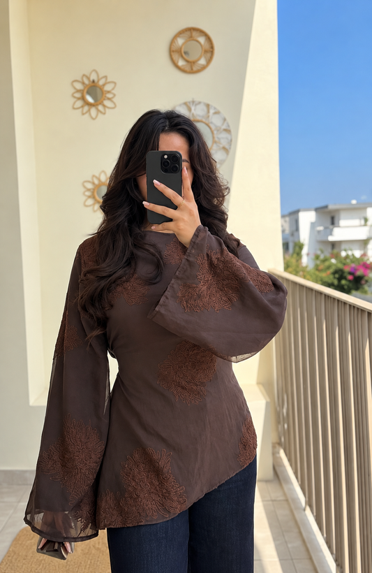 BLOUSE MARRON ASYMETRIQUE