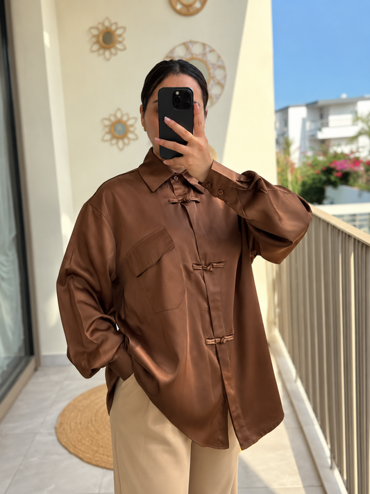CHEMISE SATINÉE MARRON