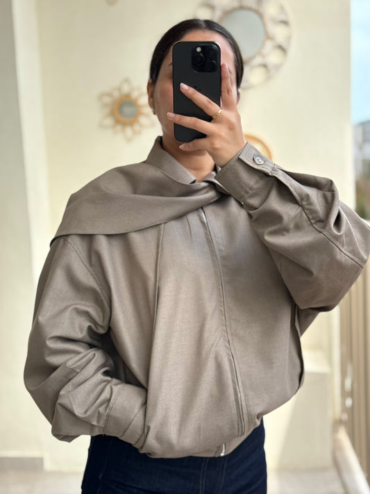 VESTE AVEC CAPE TAUPE
