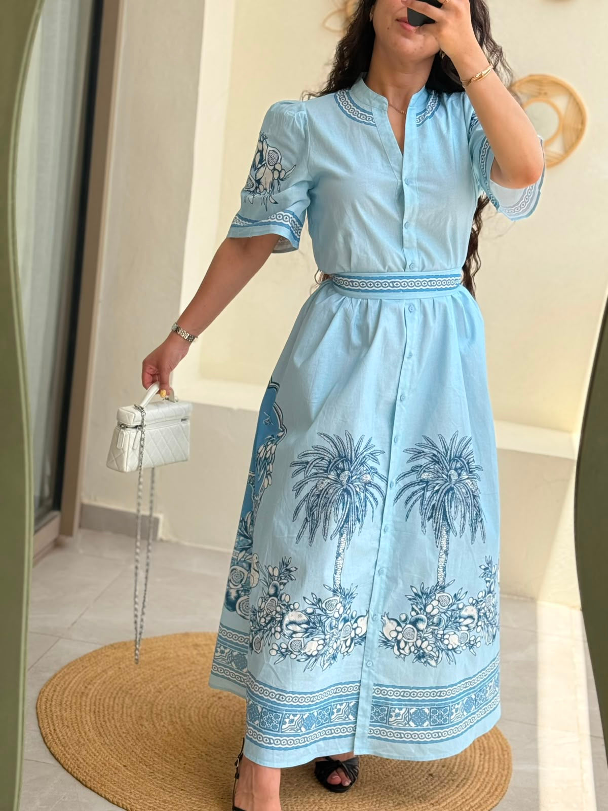 Robe chemise imprimée - Bleu ciel