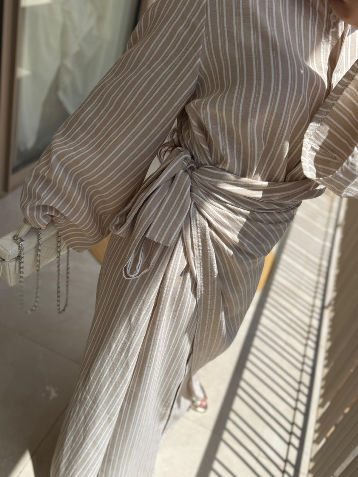 Robe portefeuille rayée - Beige