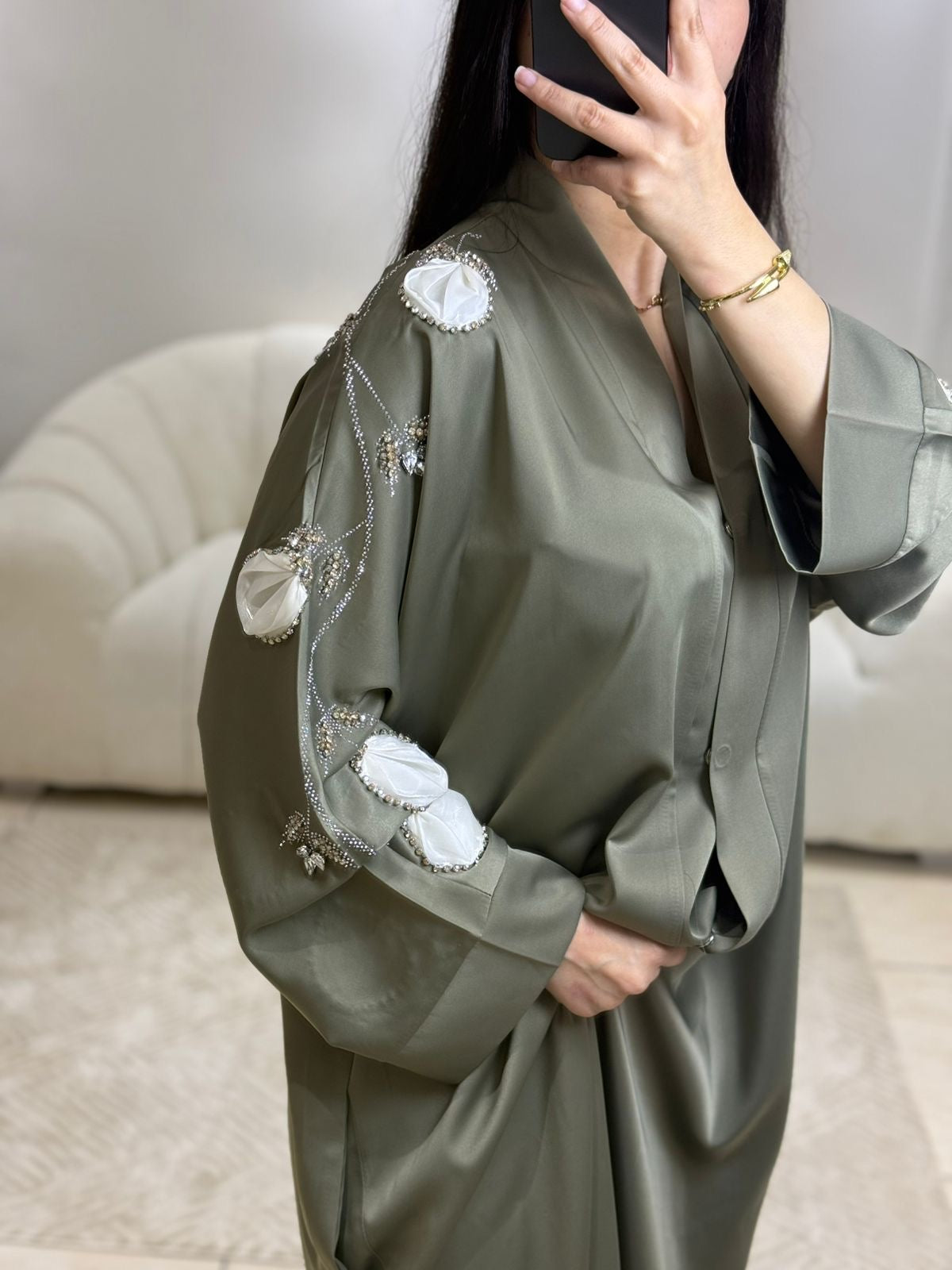 ABAYA FLOWER KAKI