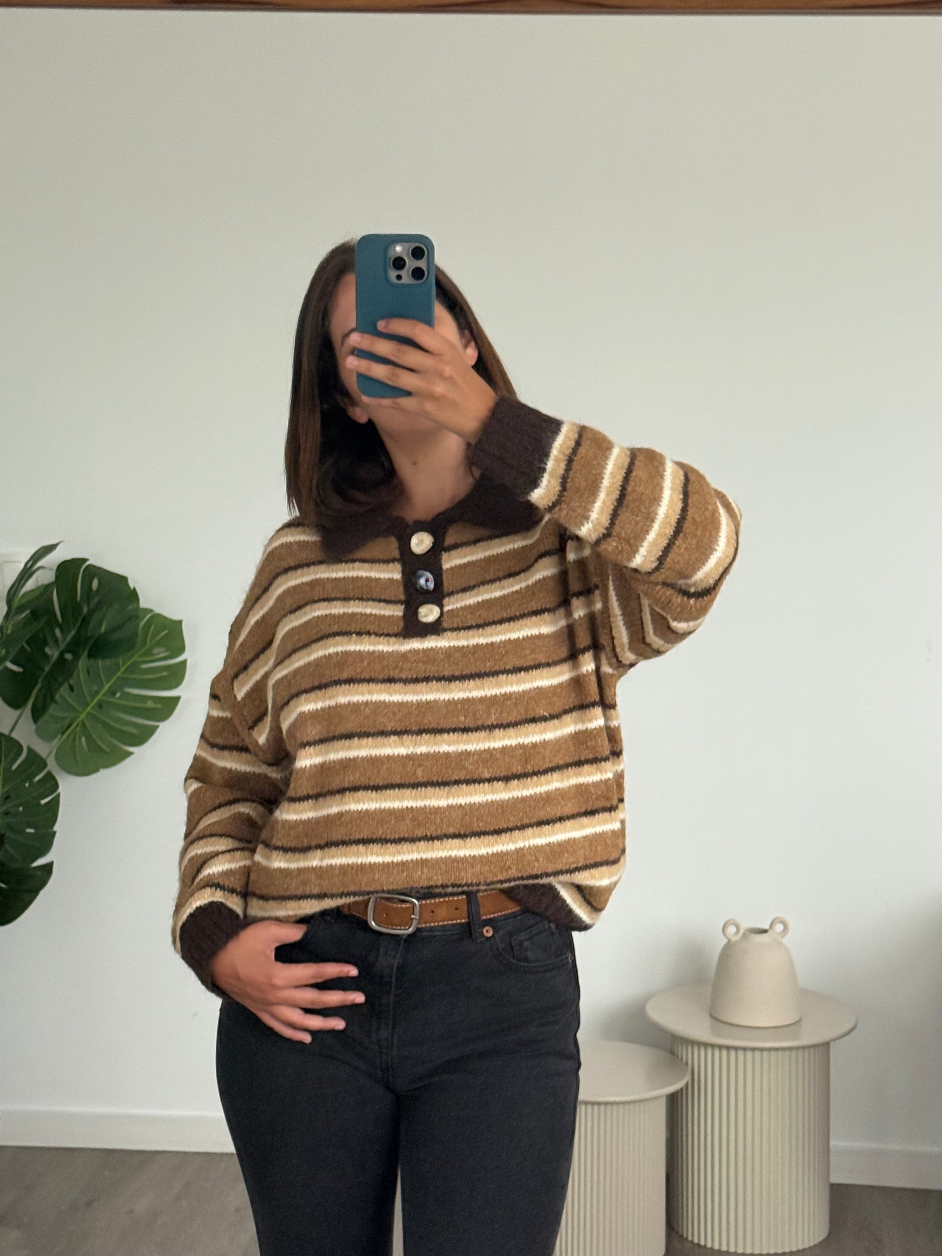Pull rayé à col boutonné Louise
