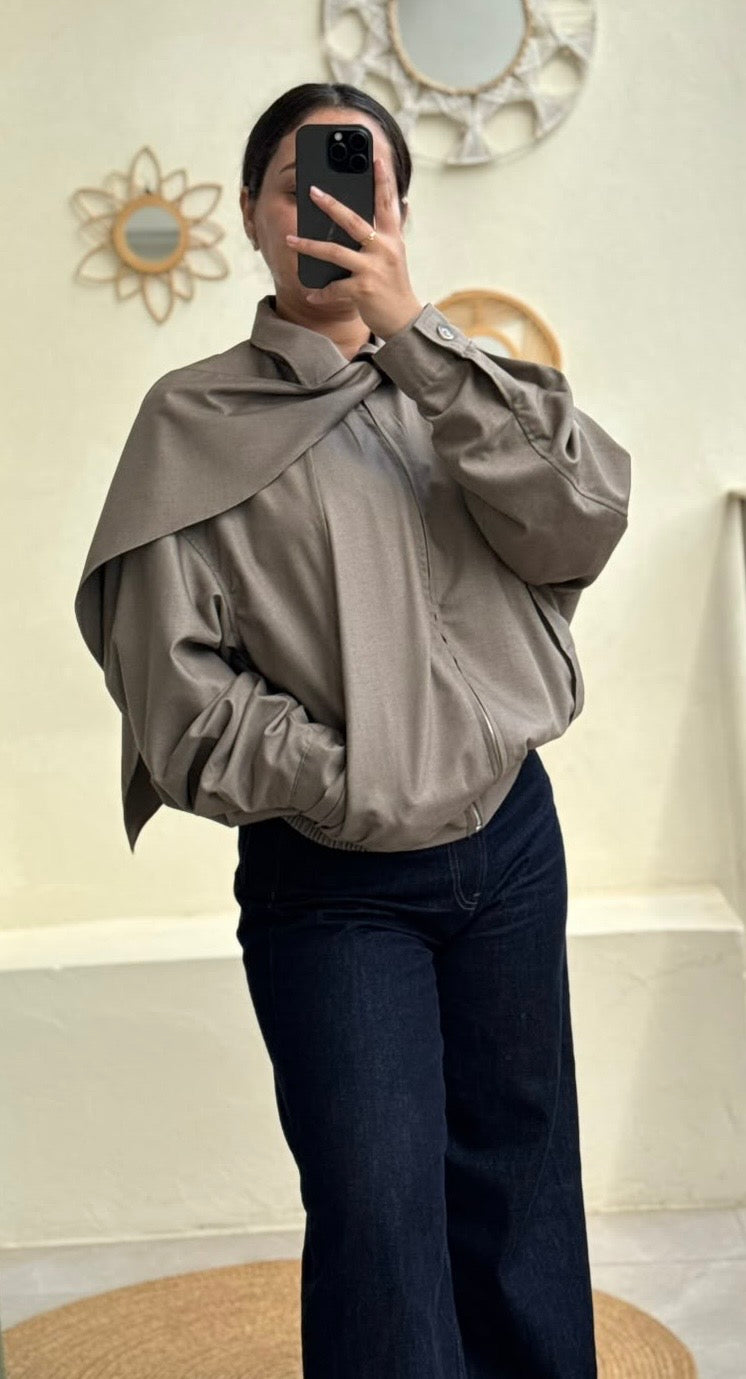 VESTE AVEC CAPE TAUPE