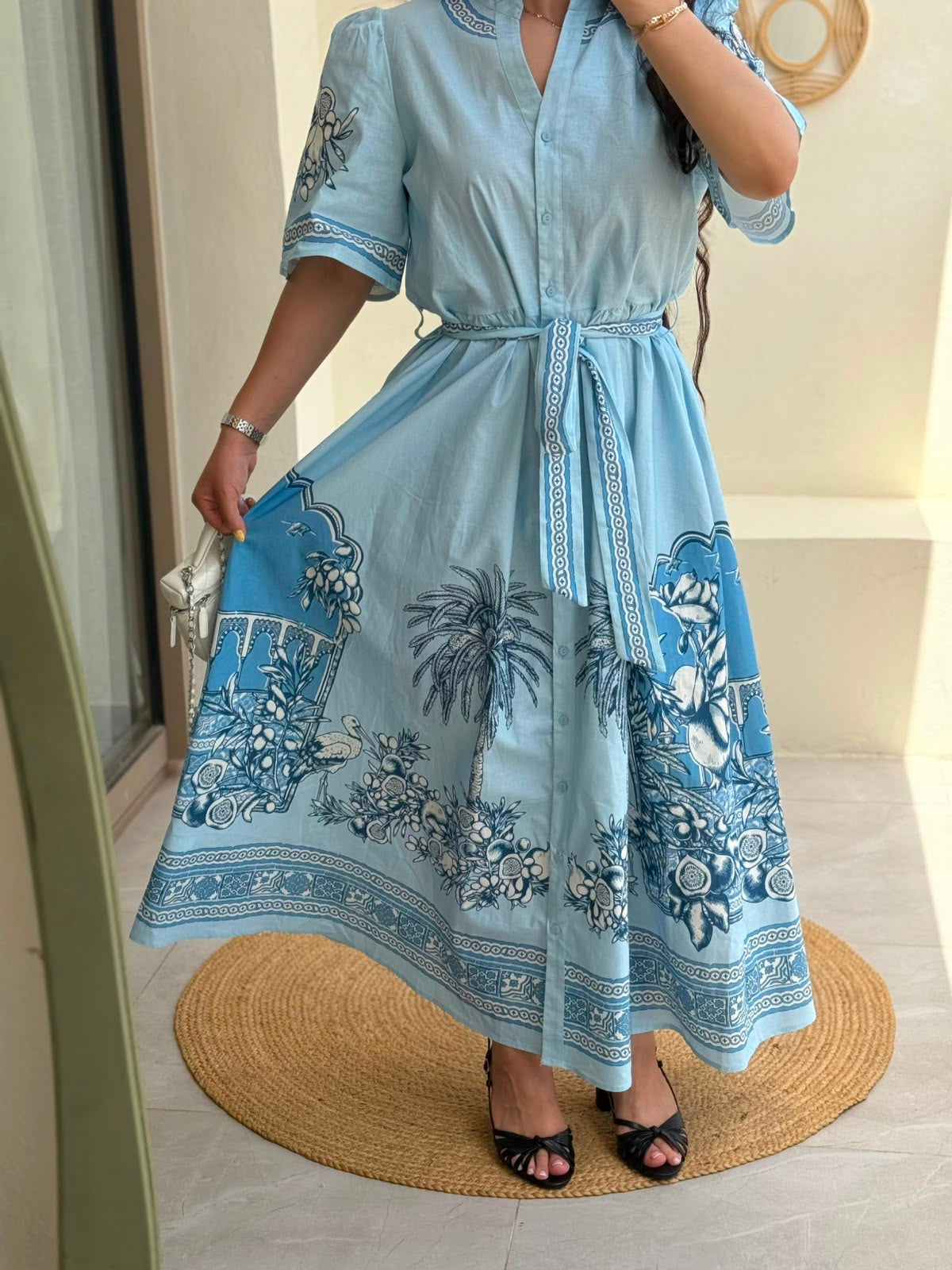 Robe chemise imprimée - Bleu ciel