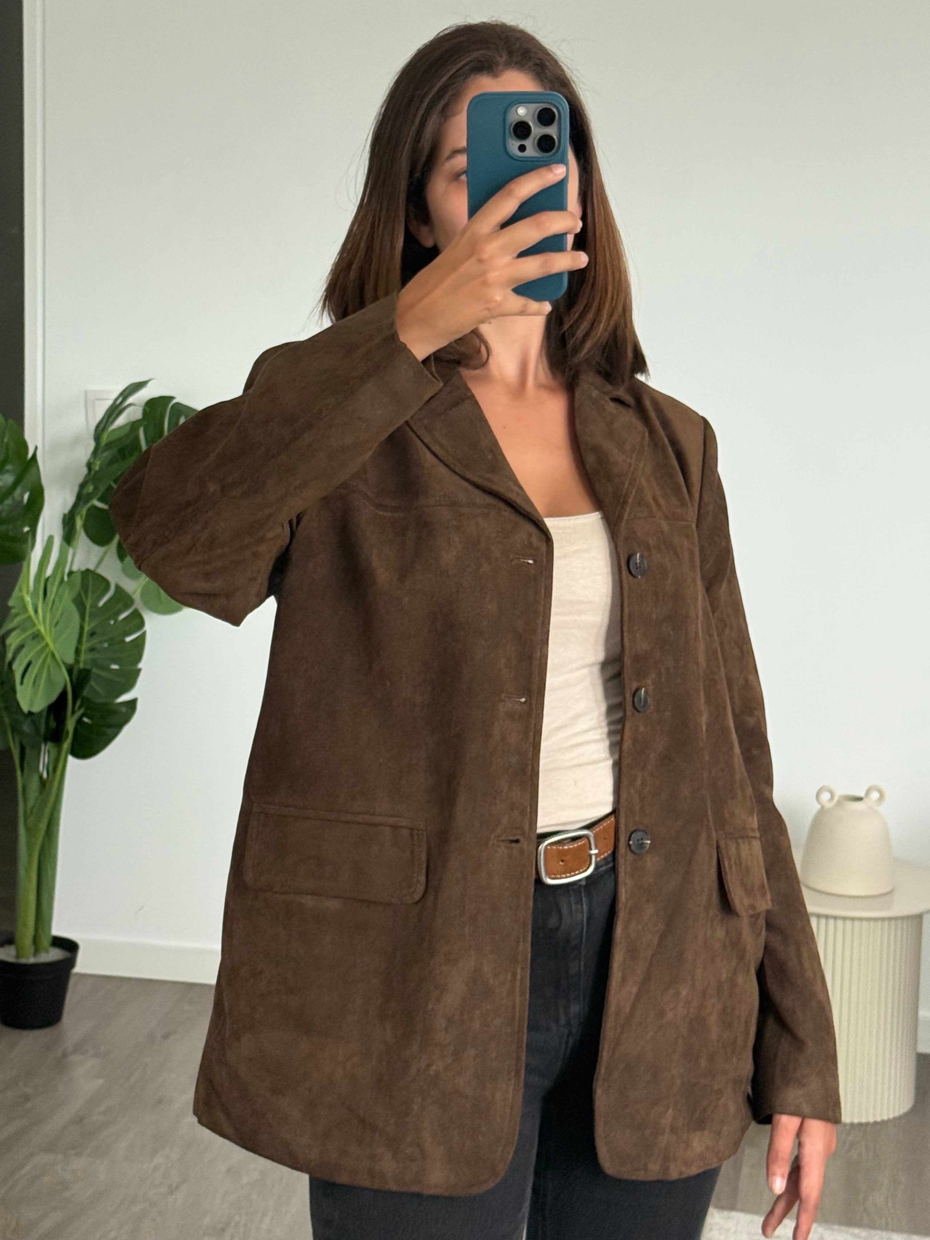 Blazer façon daim - Marron chocolat