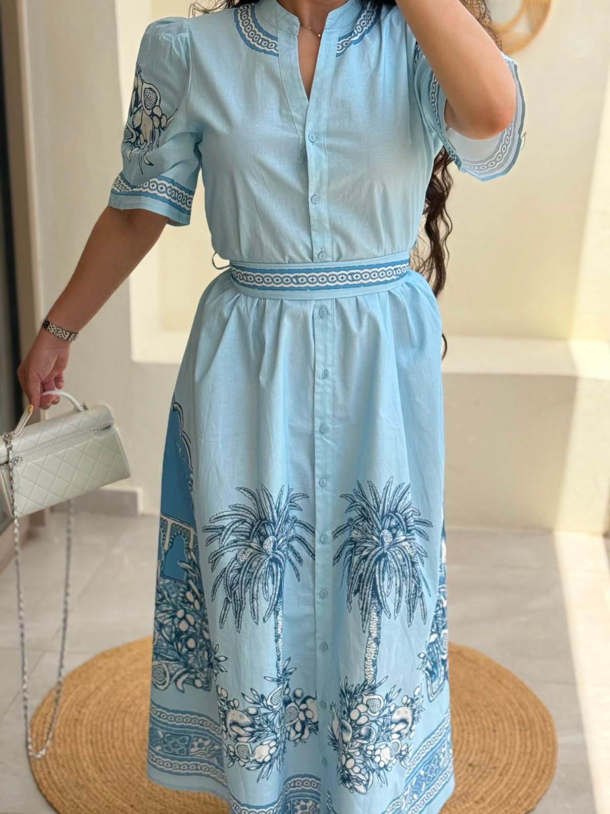 Robe chemise imprimée - Bleu ciel