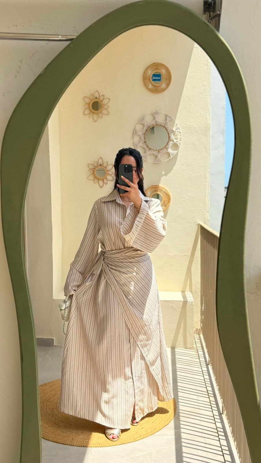 Robe portefeuille rayée - Beige