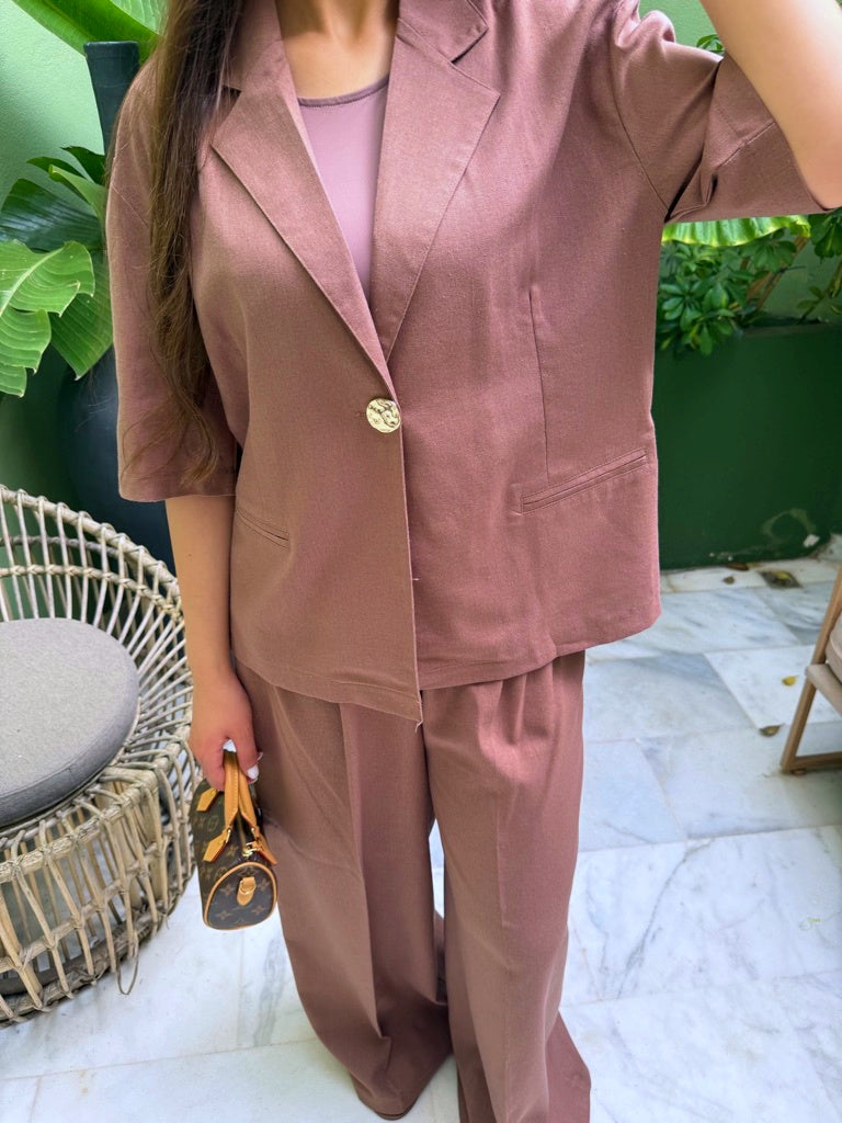 Ensemble tailleur en lin marron