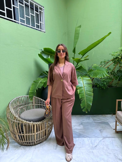 ENSEMBLE EN LIN MARRON TOARMINA