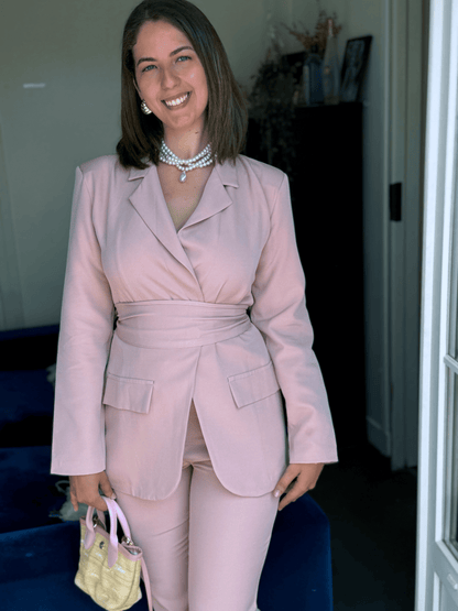 ENSEMBLE BLAZER ET PANTALON SANTALE ROSE
