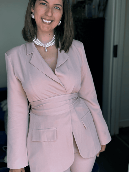 ENSEMBLE BLAZER ET PANTALON SANTALE ROSE