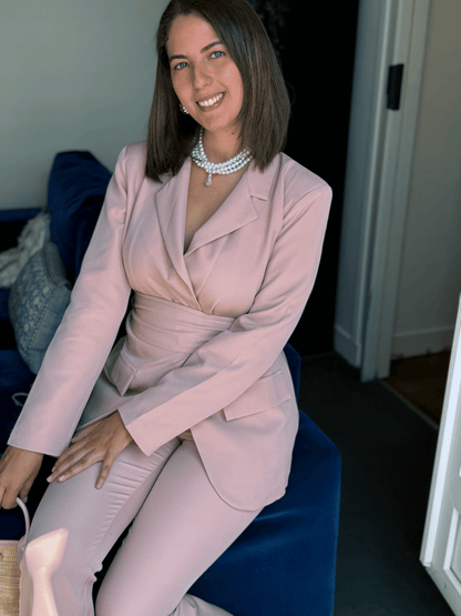 ENSEMBLE BLAZER ET PANTALON SANTALE ROSE