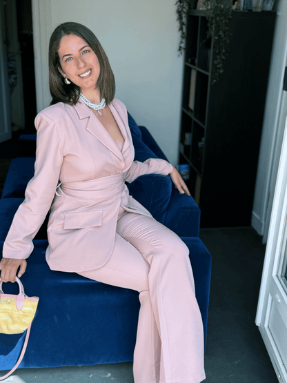 ENSEMBLE BLAZER ET PANTALON SANTALE ROSE