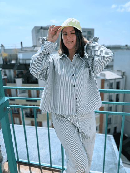 Ensemble JOY jean rayures bleues