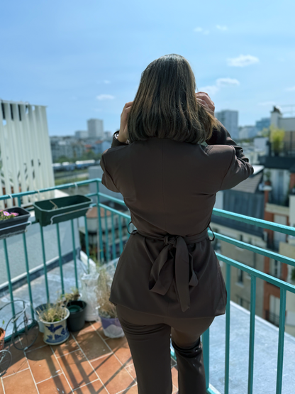 ENSEMBLE BLAZER ET PANTALON SANTALE MARRON