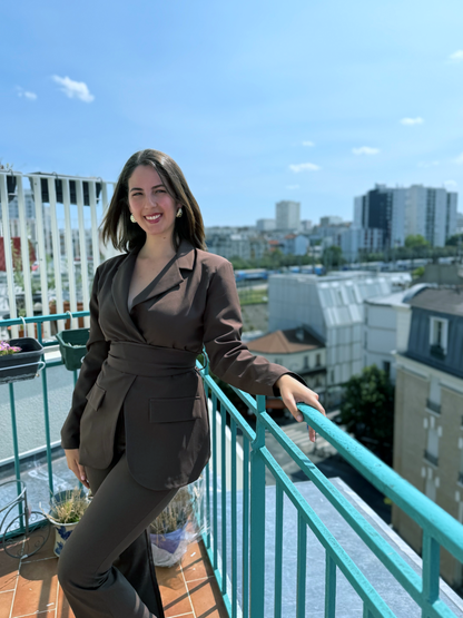 ENSEMBLE BLAZER ET PANTALON SANTALE MARRON