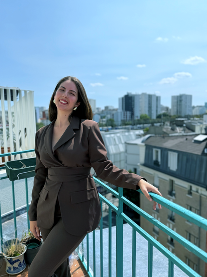 ENSEMBLE BLAZER ET PANTALON SANTALE MARRON