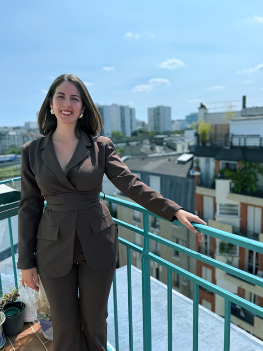 ENSEMBLE BLAZER ET PANTALON SANTALE MARRON