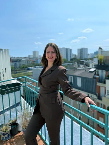 ENSEMBLE BLAZER ET PANTALON SANTALE MARRON
