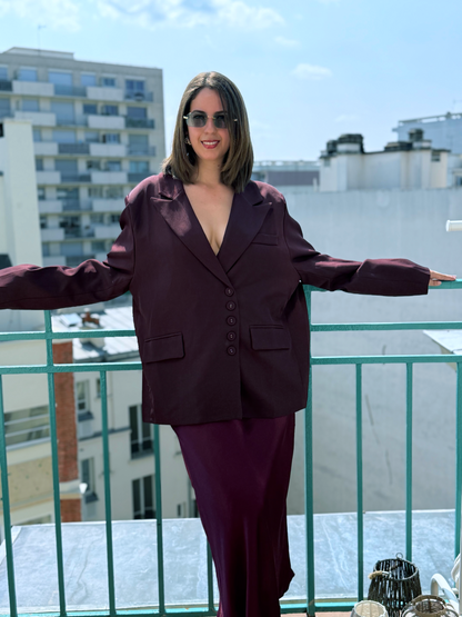 JUPE AMZY SATIN BORDEAUX