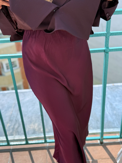 JUPE AMZY SATIN BORDEAUX